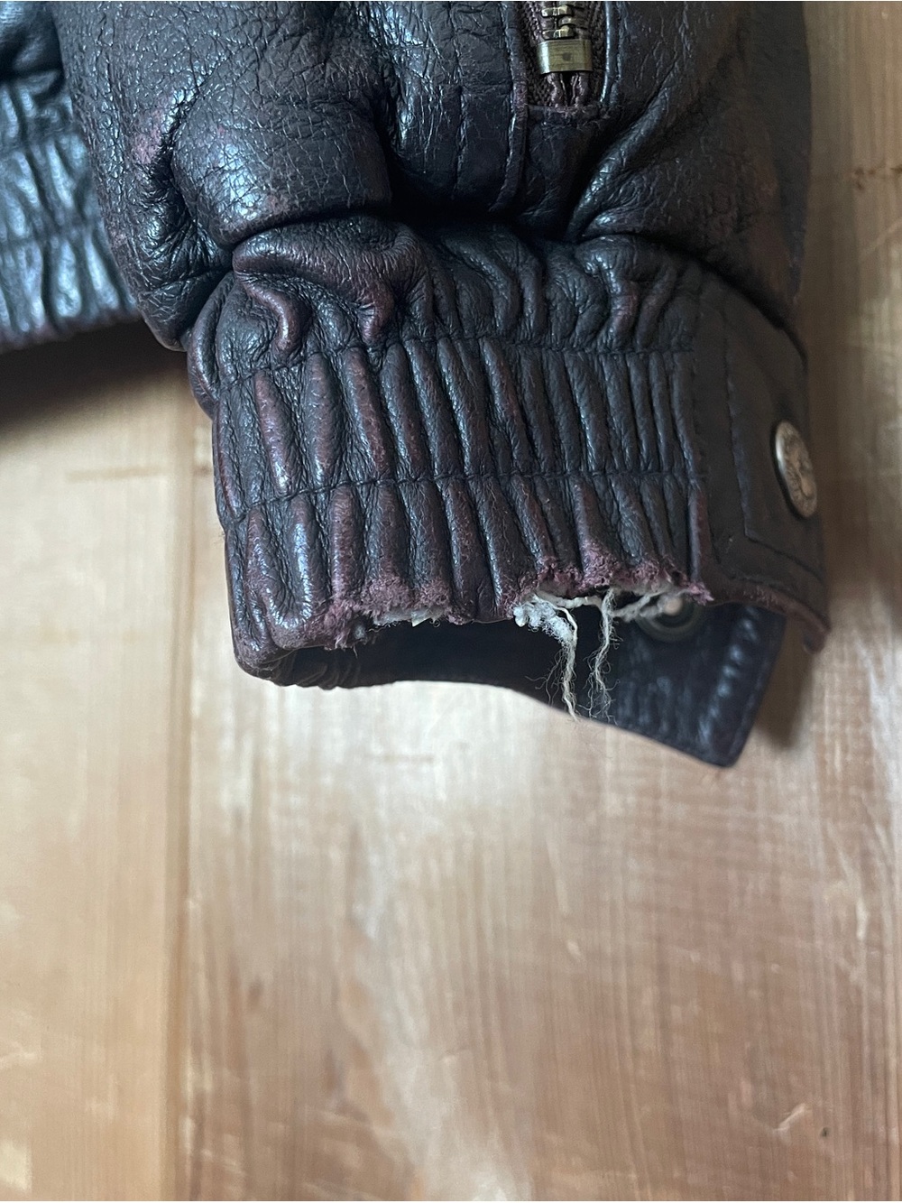 Brown Leather Bomber Jacket - Picture 3 of 10